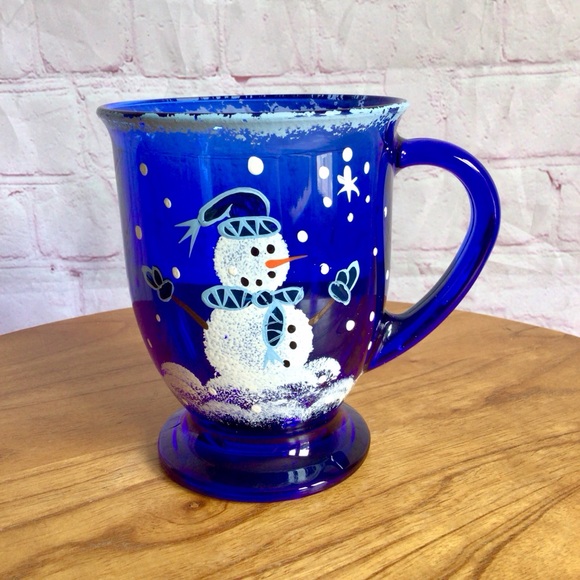Vintage Other - Vintage Anchor Hocking Cobalt Blue Glass Snowman Mug